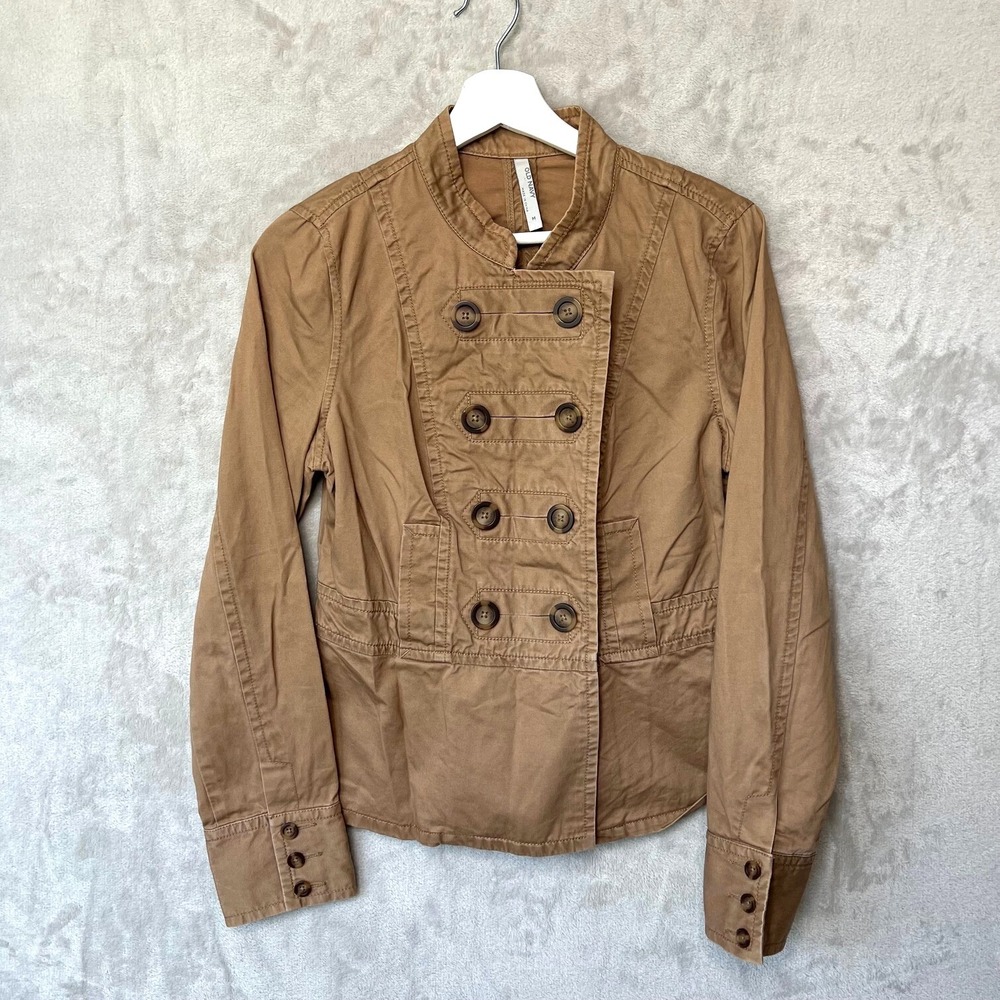 Old Navy Military Jacket Size M DARK‎ TAN Fitted Round Collar Boho Bohemian